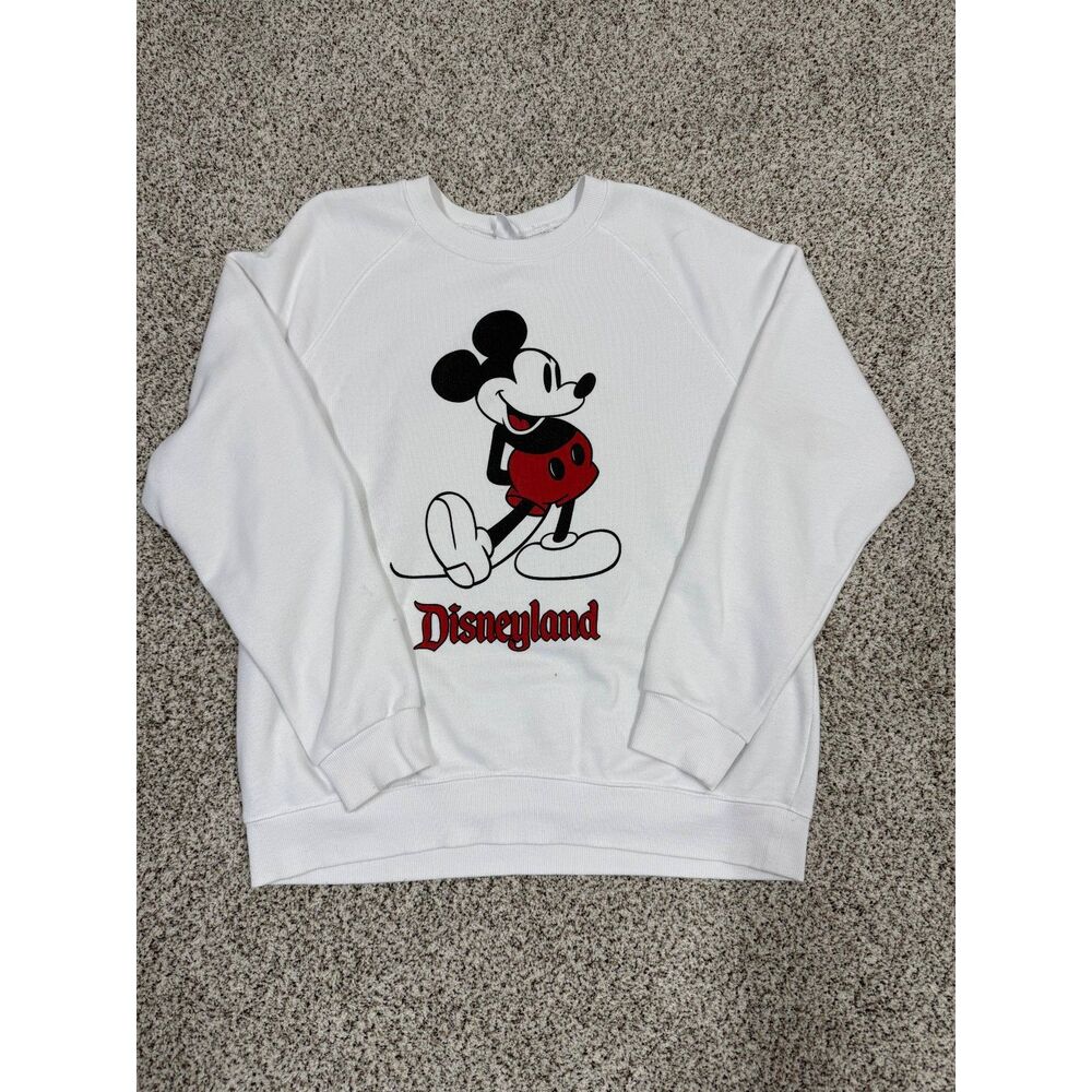 Disneyland Mickey Mouse White Crewneck Sweatshirt Disney Graphic Pullover